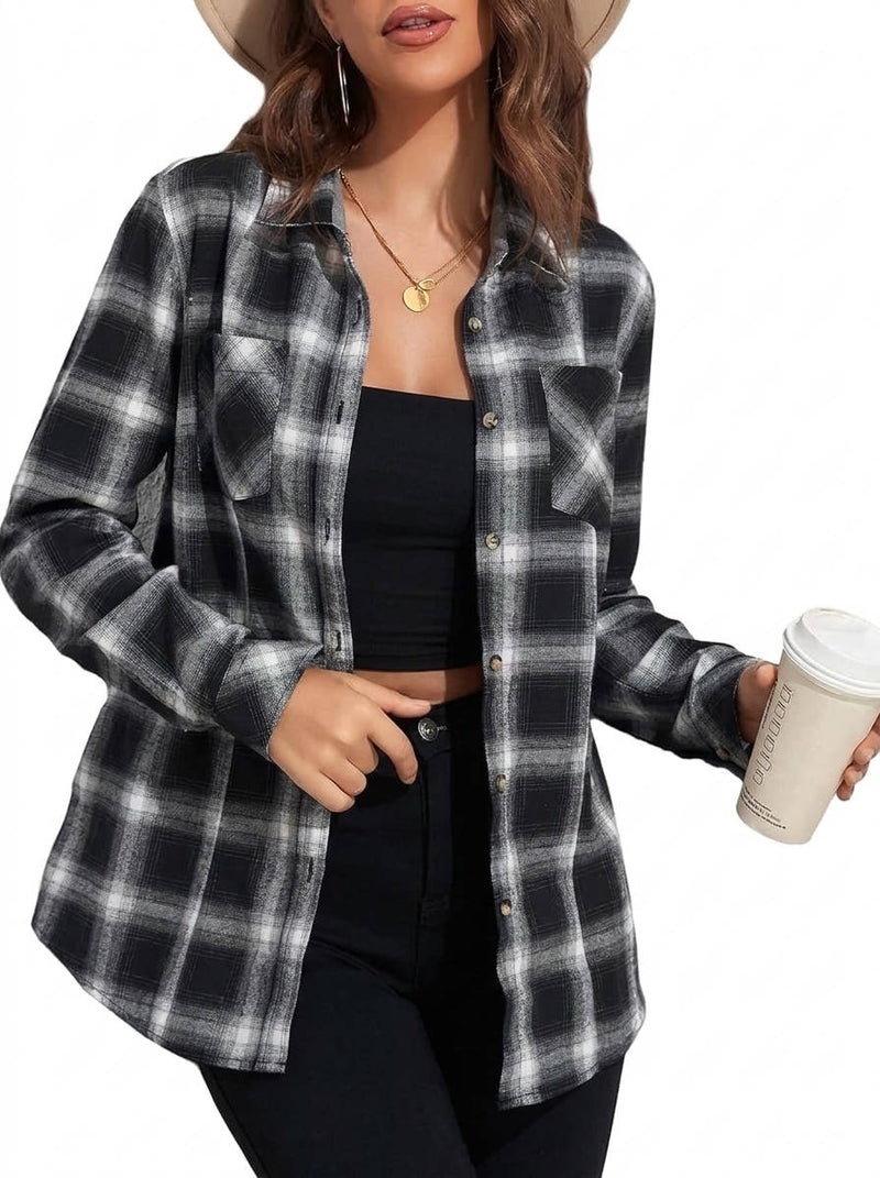 Opal Women's Oversized Blouse | Plaid, Long Sleeve, Button