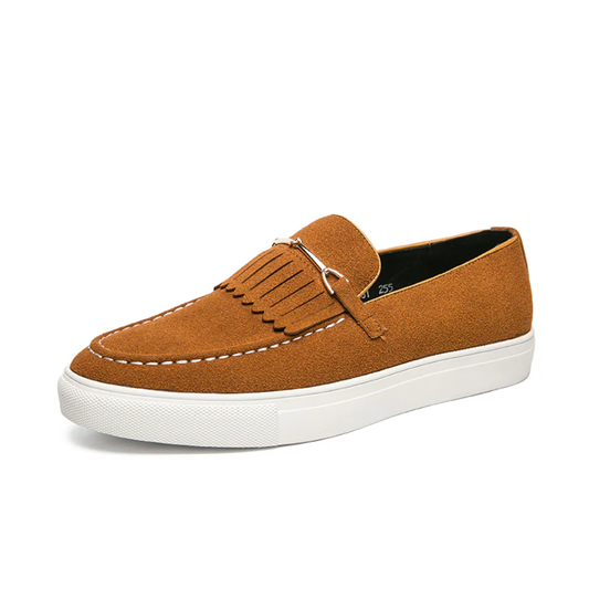 Ezra Men's Suede Loafers - styled view