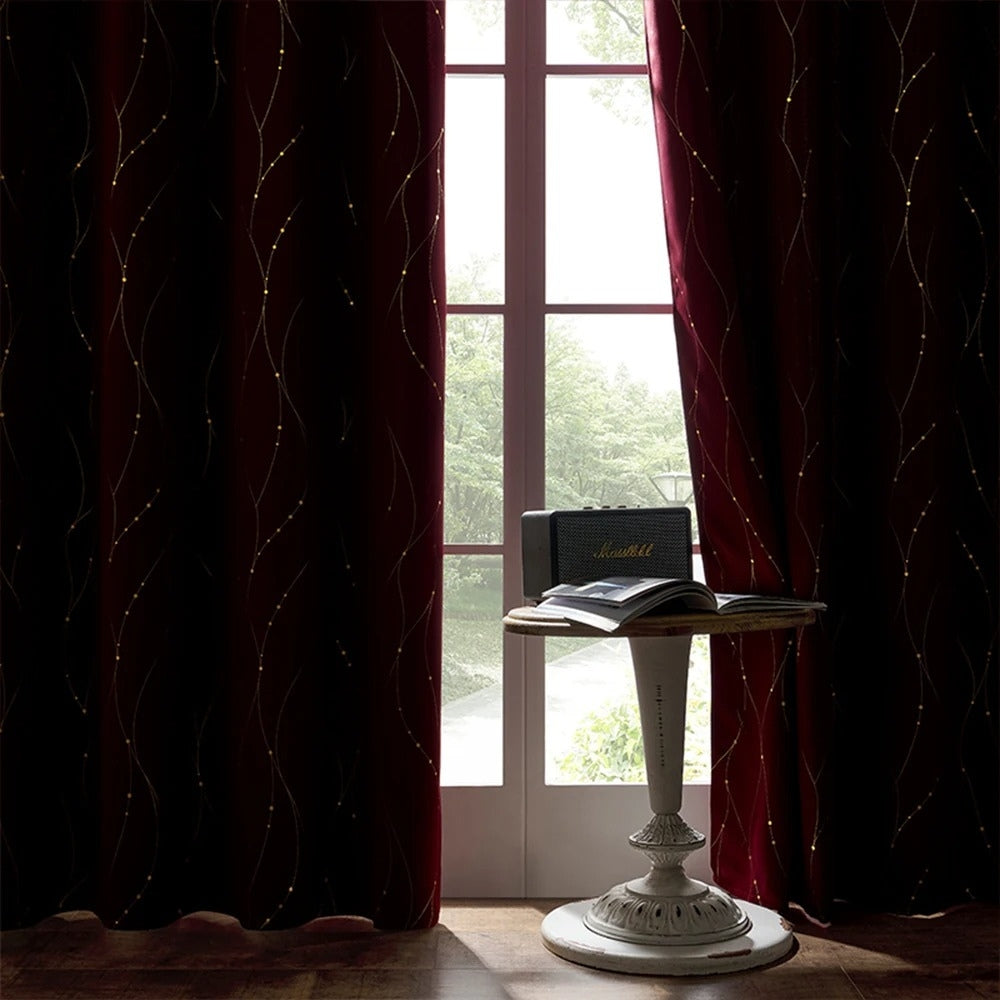 Gleam Chic Blackout Curtain | Wave Sheen, Grommet Top
