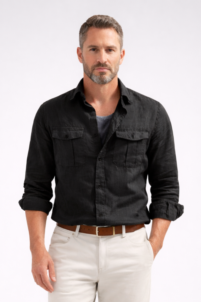 Casper Men's Linen Shirt | Pocket, Cotton, Long Sleeve