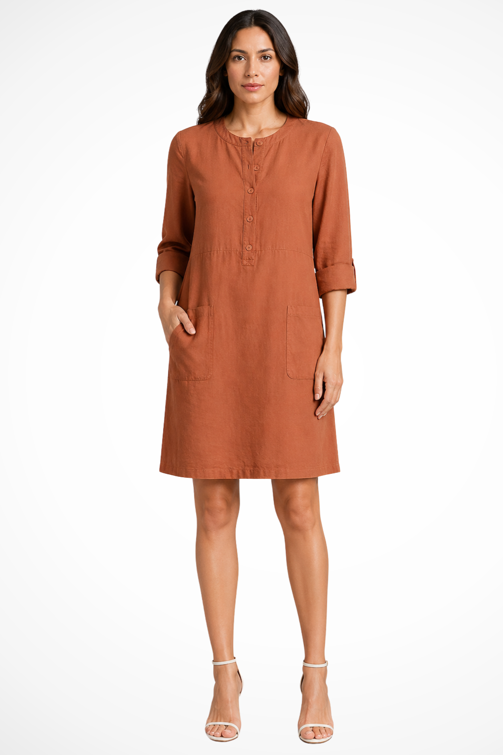 Kira Women's Linen Shirt Dress - fabric and finish detail