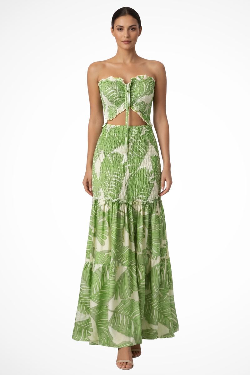 Cleo Women's Maxi Dress | Ruched, Tropical, Strapless