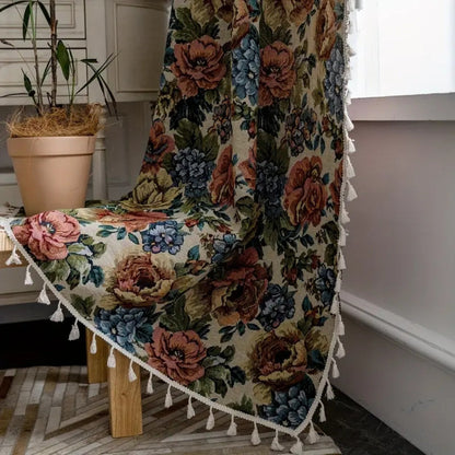 Heritage Rose Bloom Tassel Curtain | Floral Jacquard, Luxe Drape