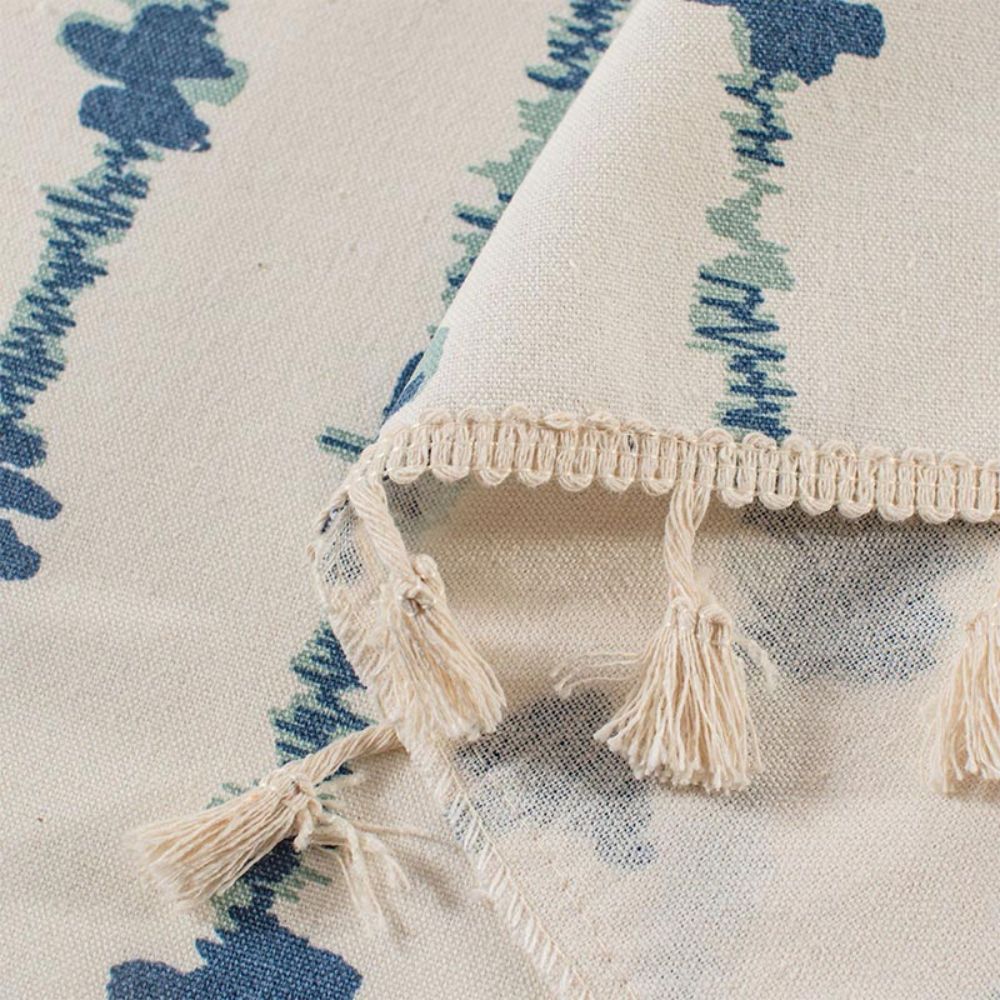 Inkblot Blue Tassel Cabinet Curtain | Coastal Pattern, Rod Pocket