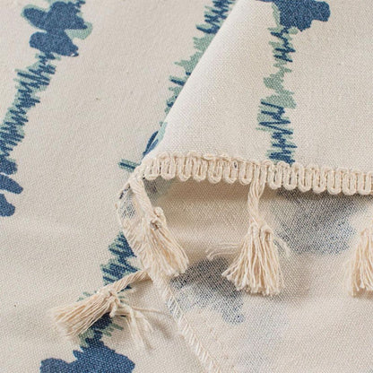 Inkblot Blue Tassel Cabinet Curtain | Coastal Pattern, Rod Pocket
