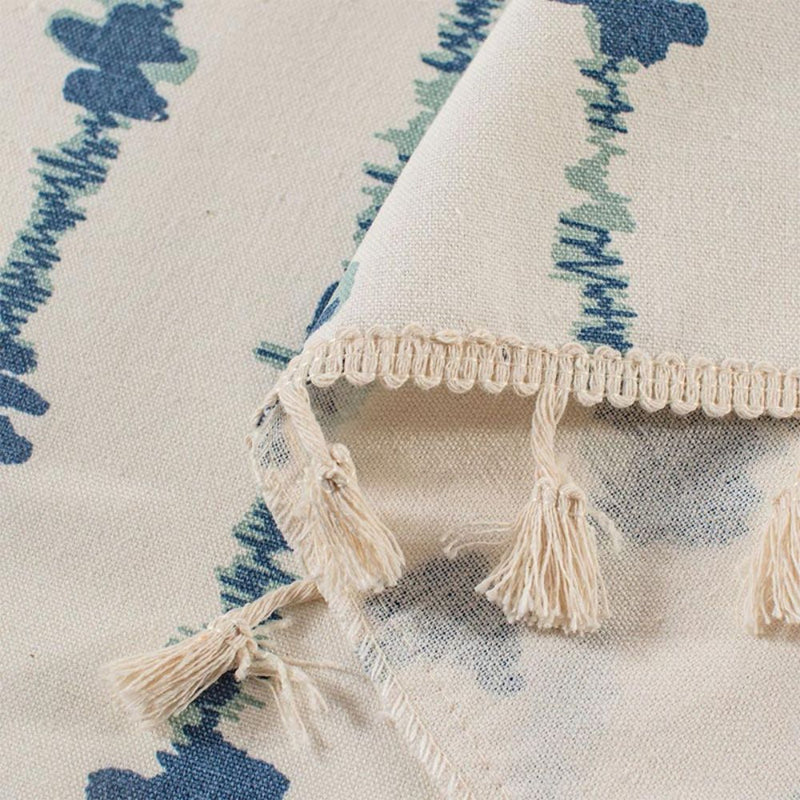 Inkblot Blue Tassel Cabinet Curtain | Coastal Pattern, Rod Pocket