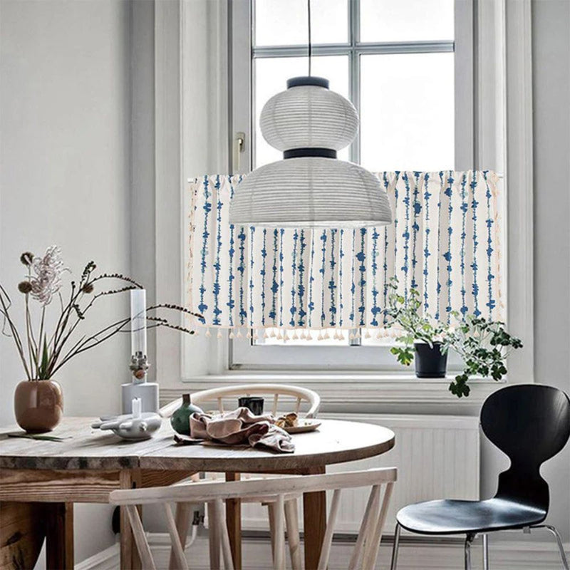 Inkblot Blue Tassel Cabinet Curtain | Coastal Pattern, Rod Pocket