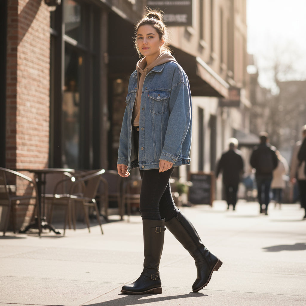 Bottes hautes pour femme Kara | Cuir synthétique stylé, talon bloc bas