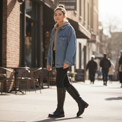 Bottes hautes pour femme Kara | Cuir synthétique stylé, talon bloc bas