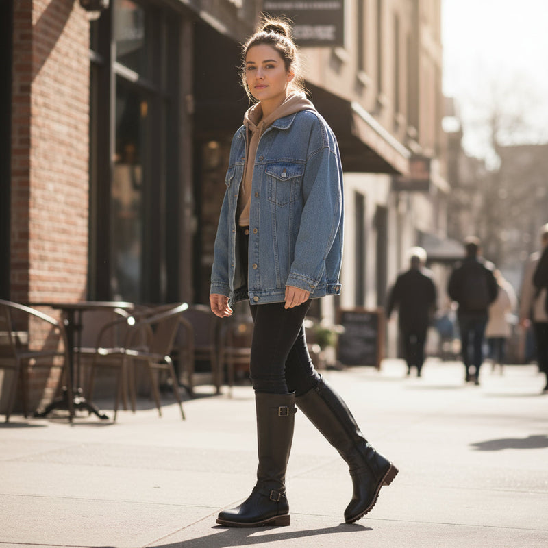 Bottes hautes pour femme Kara | Cuir synthétique stylé, talon bloc bas