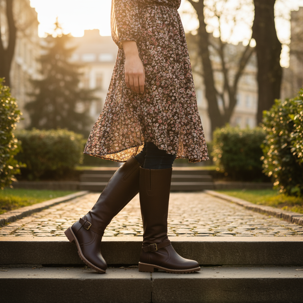 Bottes hautes pour femme Kara | Cuir synthétique stylé, talon bloc bas