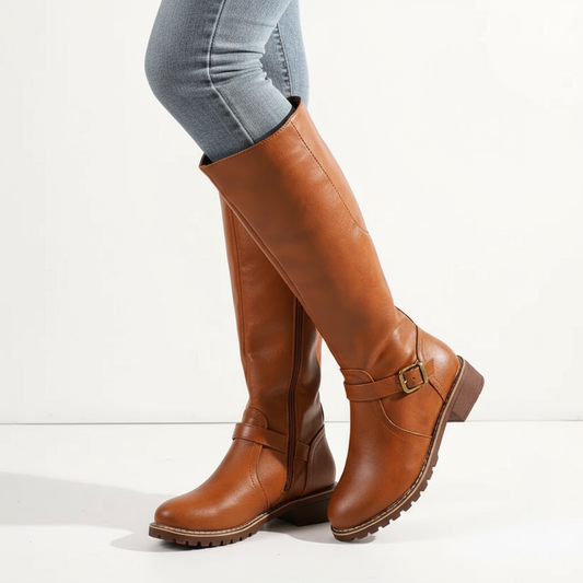 Bottes hautes pour femme Kara | Cuir synthétique stylé, talon bloc bas