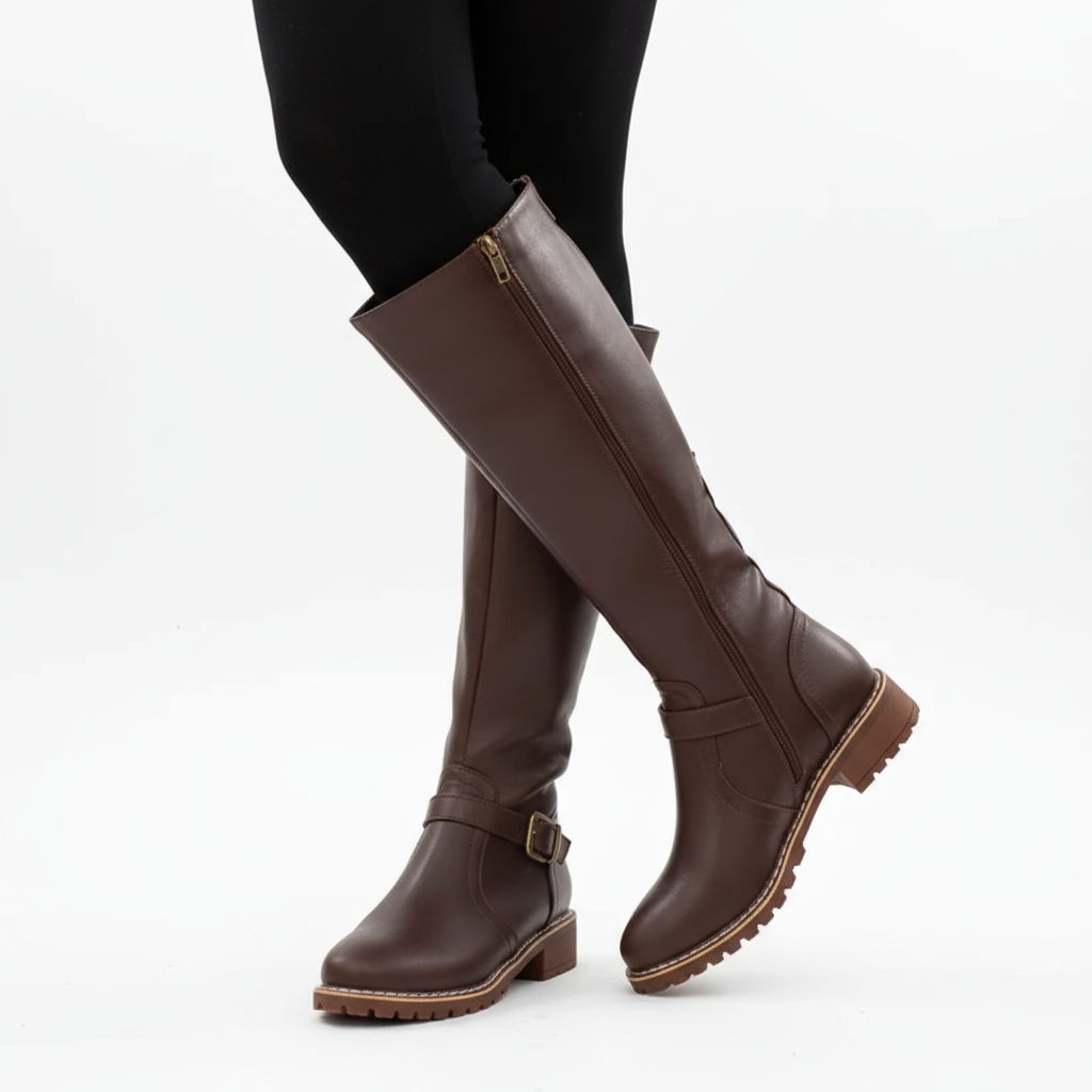 Bottes hautes pour femme Kara | Cuir synthétique stylé, talon bloc bas