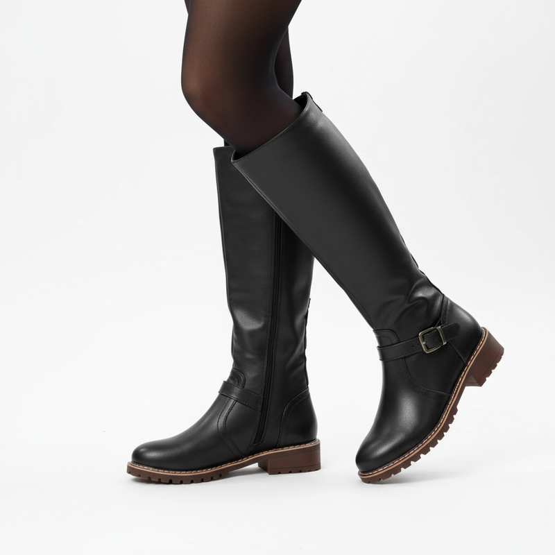Bottes hautes pour femme Kara | Cuir synthétique stylé, talon bloc bas