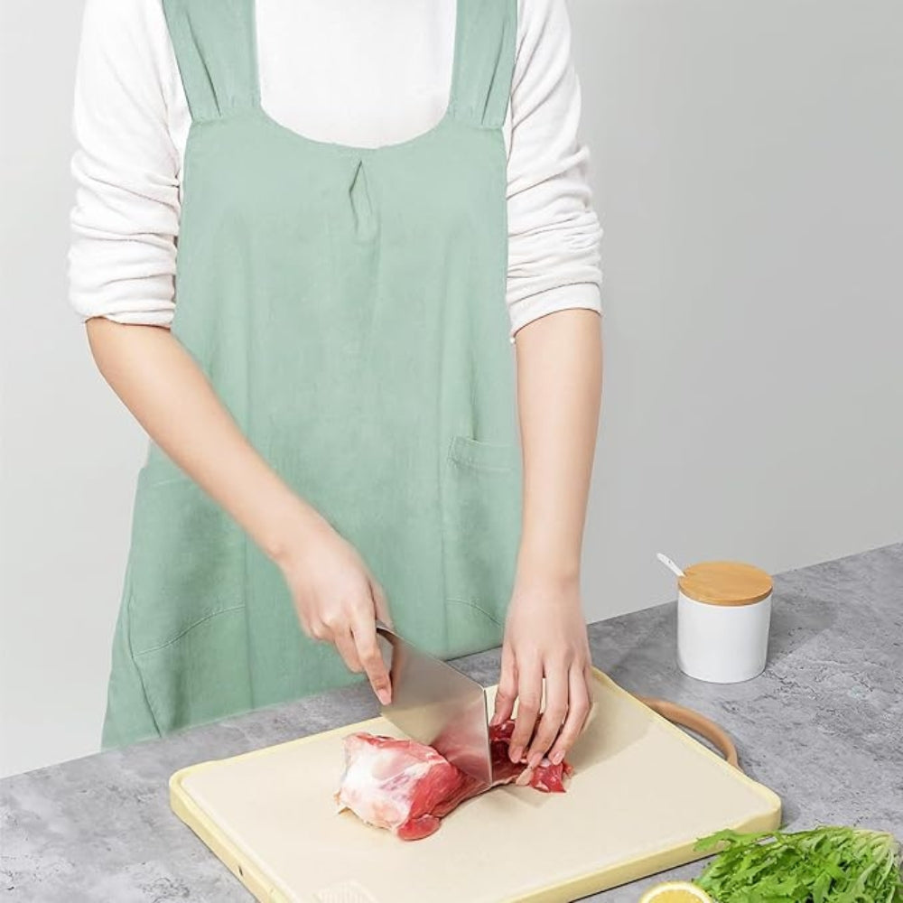 Korean-Inspired Cross-Back Linen Apron Dress with Pockets – Lightweight Cotton Blend for Home and Garden 3