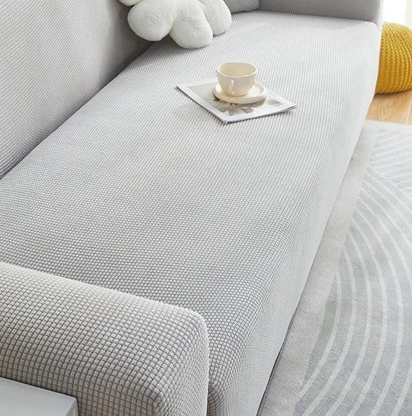 Narrow Jacquard Light Grey Couch Cover