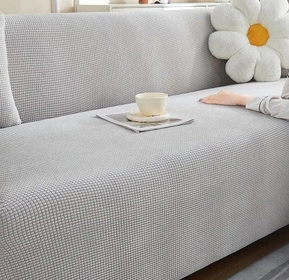 Narrow Jacquard Light Grey Couch Cover