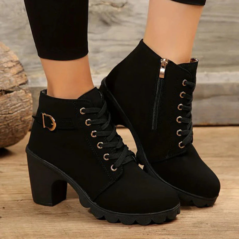 Vienna Women's Chunky Heel Ankle Boots | Lace, Zipper