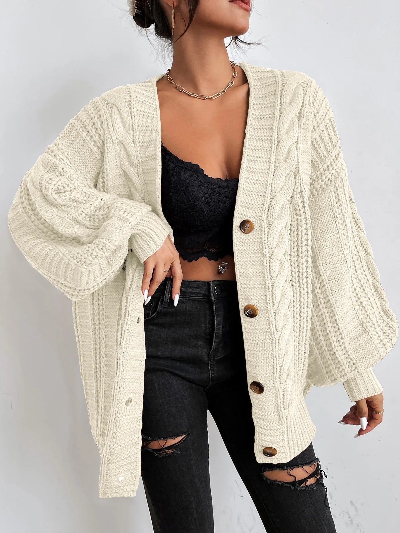 Juno Women's Oversized Cardigan - fabric and finish detail