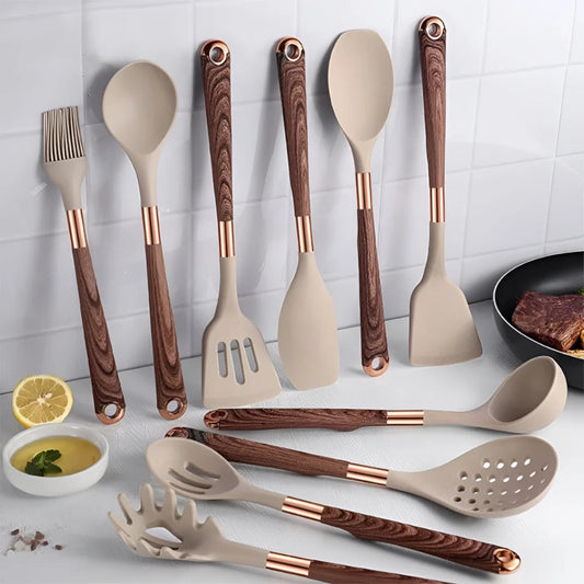 Luxe Silicone Cooking Utensils Set – 10 Heat-Resistant Kitchen Tools with Ergonomic Handles 0