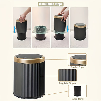 Luxury Oval Kitchen Trash Can with Press-Top Lid and Odour-Sealing Inner Bucket – Elegant Garbage Bin for Modern Homes 4