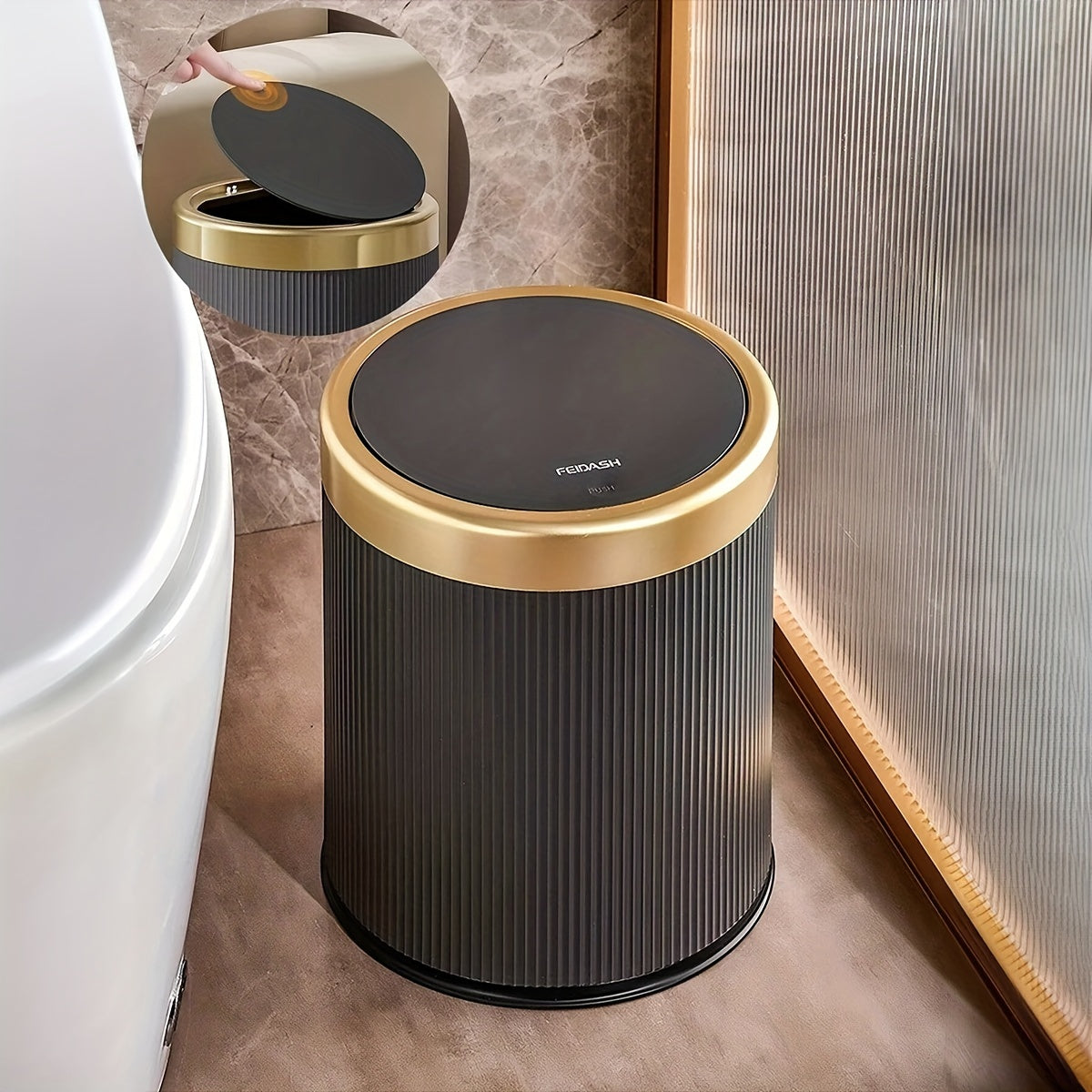 Luxury Oval Kitchen Trash Can with Press-Top Lid and Odour-Sealing Inner Bucket – Elegant Garbage Bin for Modern Homes 5