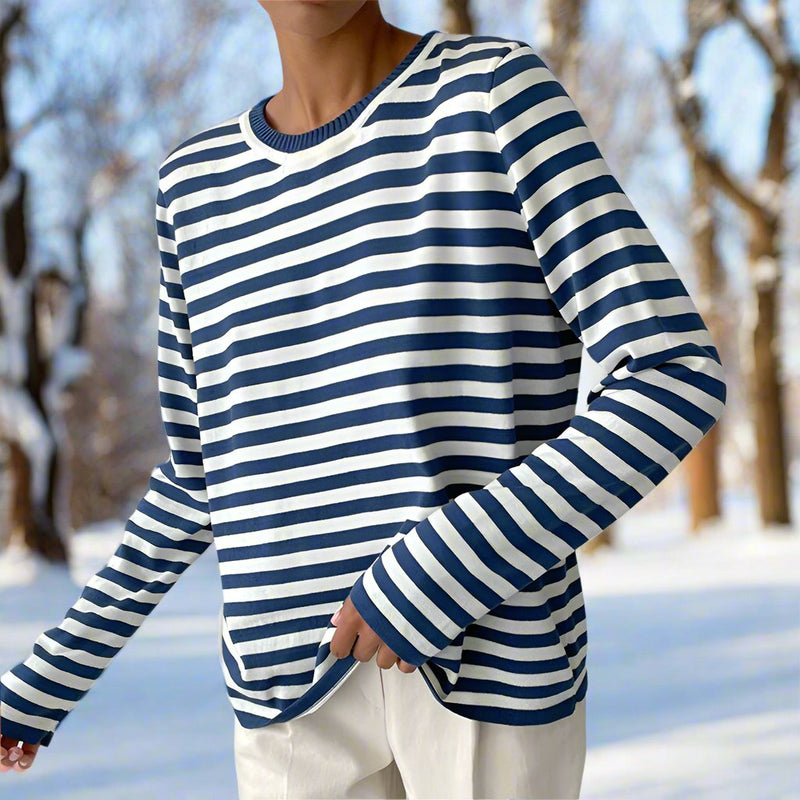 Xanthe Women's Striped T-shirt | Cotton, Long Sleeve