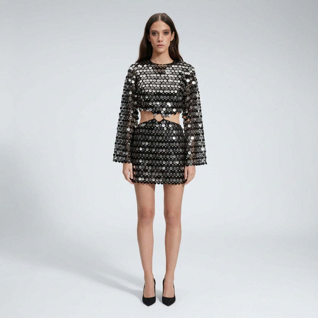 Robe cocktail pour femme Mira | Ornements miroir, dos ouvert