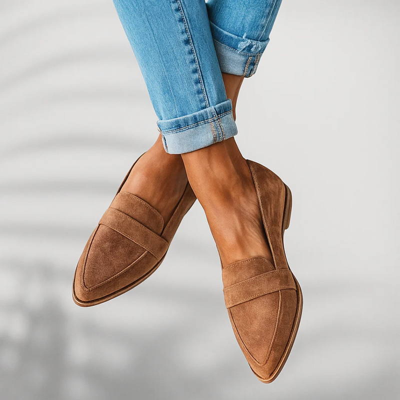 Greta Women's Suede Loafers - fabric and finish detail