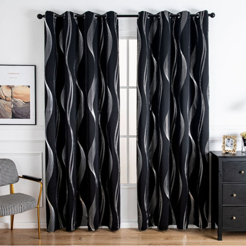 Modern Wave Pattern Blackout Curtain | Grommet Top, Insulating