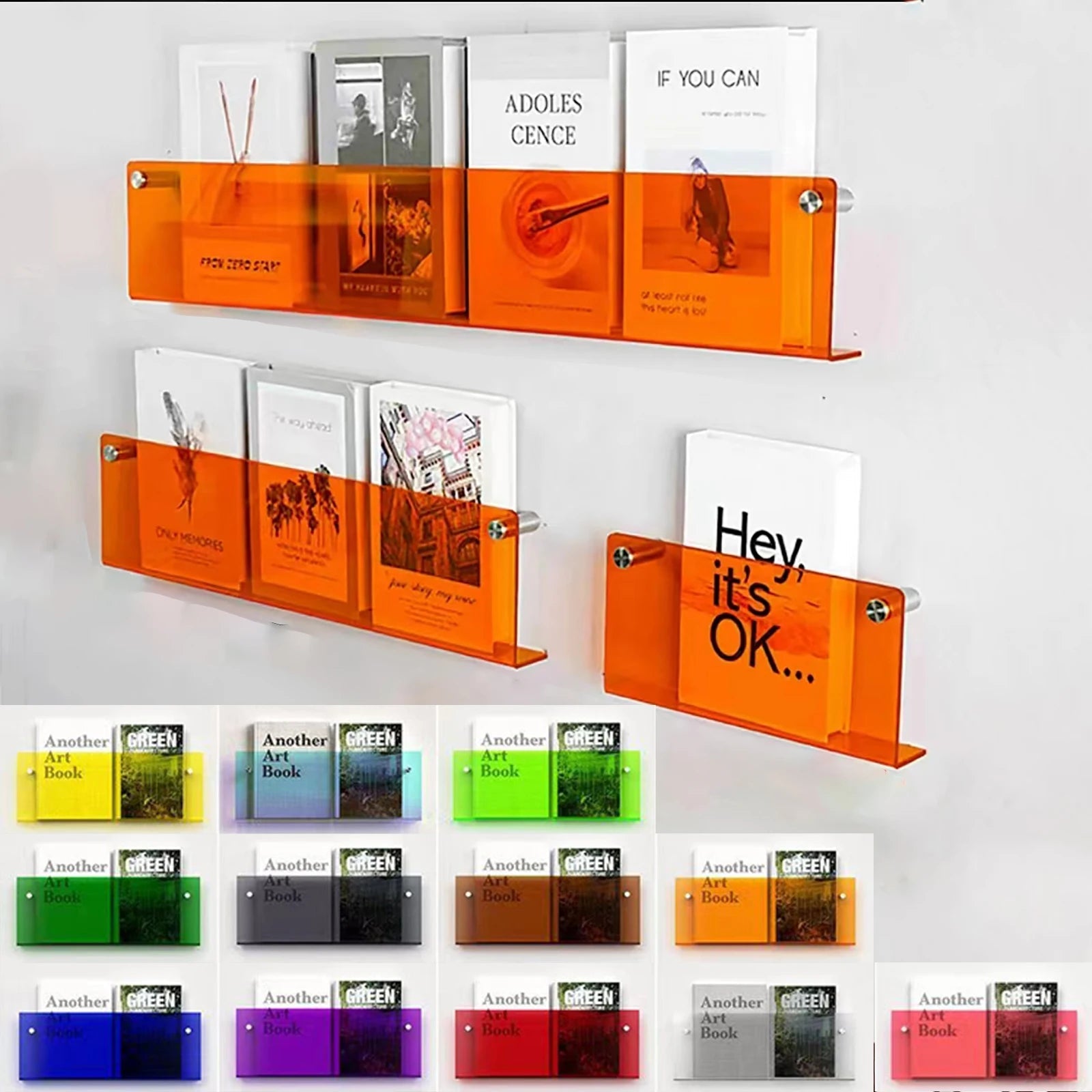 Modern Acrylic Floating Shelf Bookcase – Stylish Home Decor, Available in 30cm, 40cm, 50cm Lengths, 10 Color Options 2