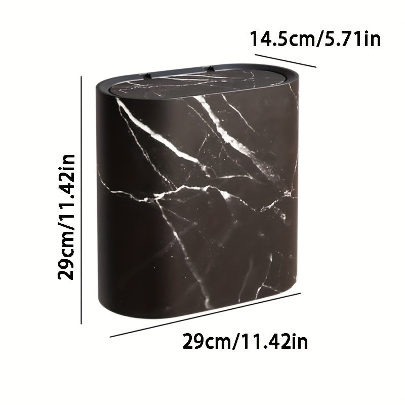 Modern Marble Pattern Trash Can with Lid – Stylish Oval Kitchen and Bathroom Garbage Bin 4
