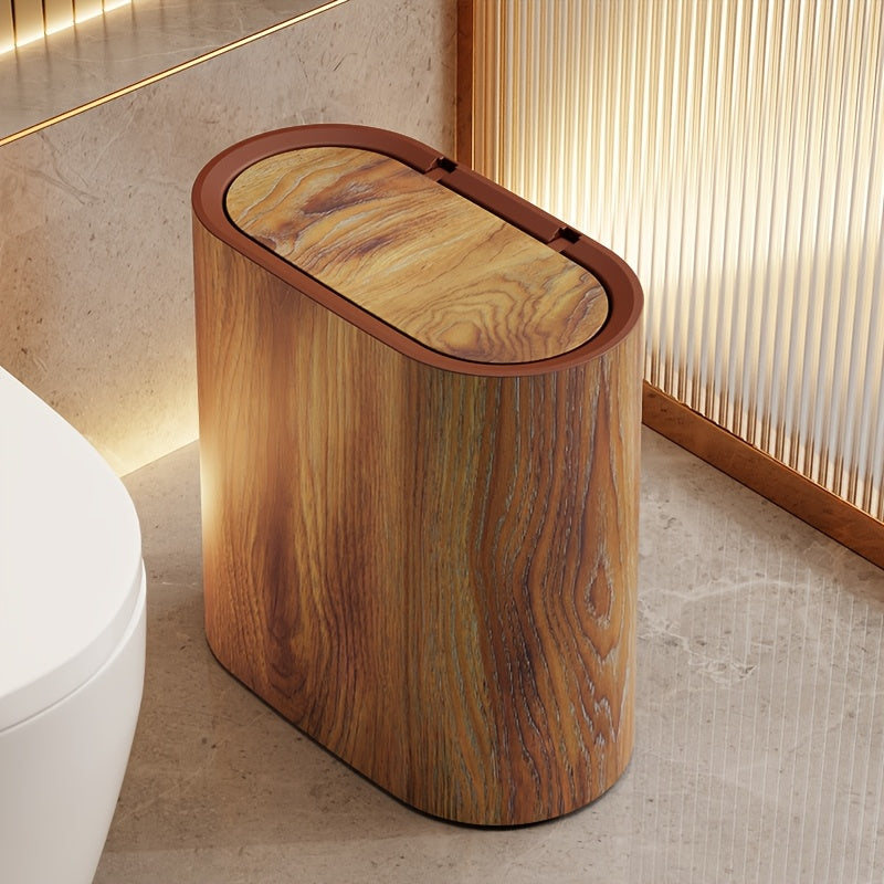Modern Marble Pattern Trash Can with Lid – Stylish Oval Kitchen and Bathroom Garbage Bin 6