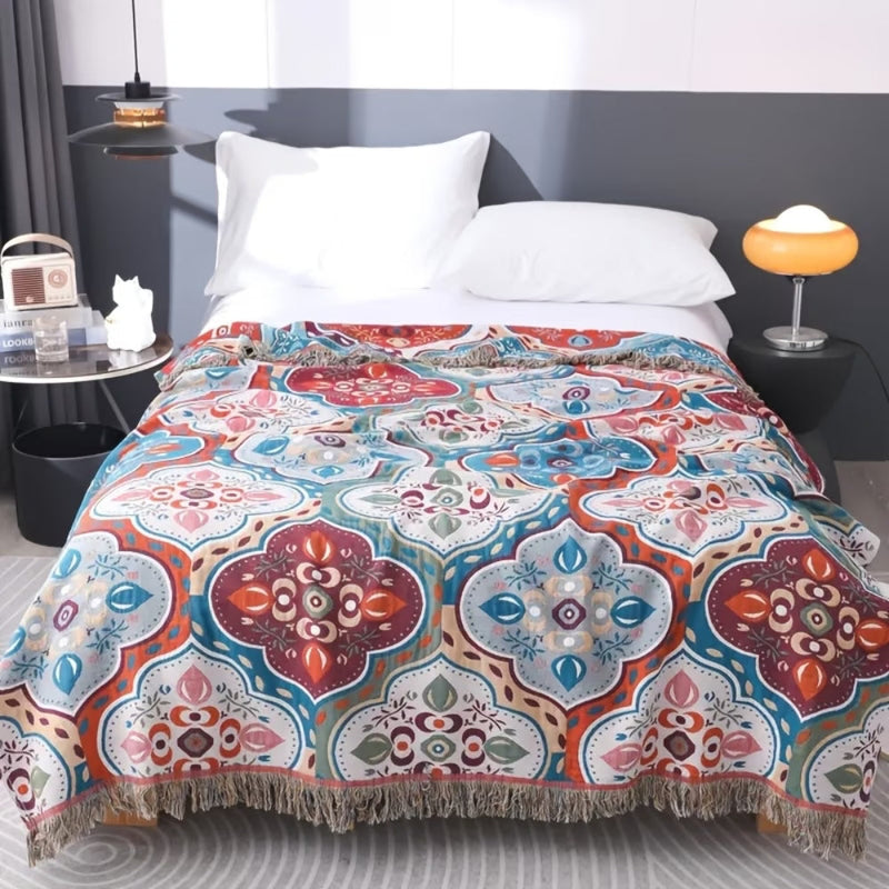 Moroccan Mosaic Tassel Cotton Blanket | Cotton, Tassel Trim