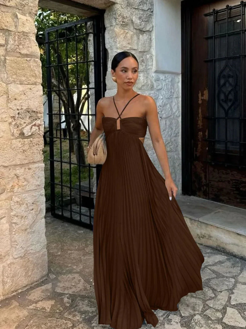 Freya Women's Pleated Maxi Dress - fabric and finish detail