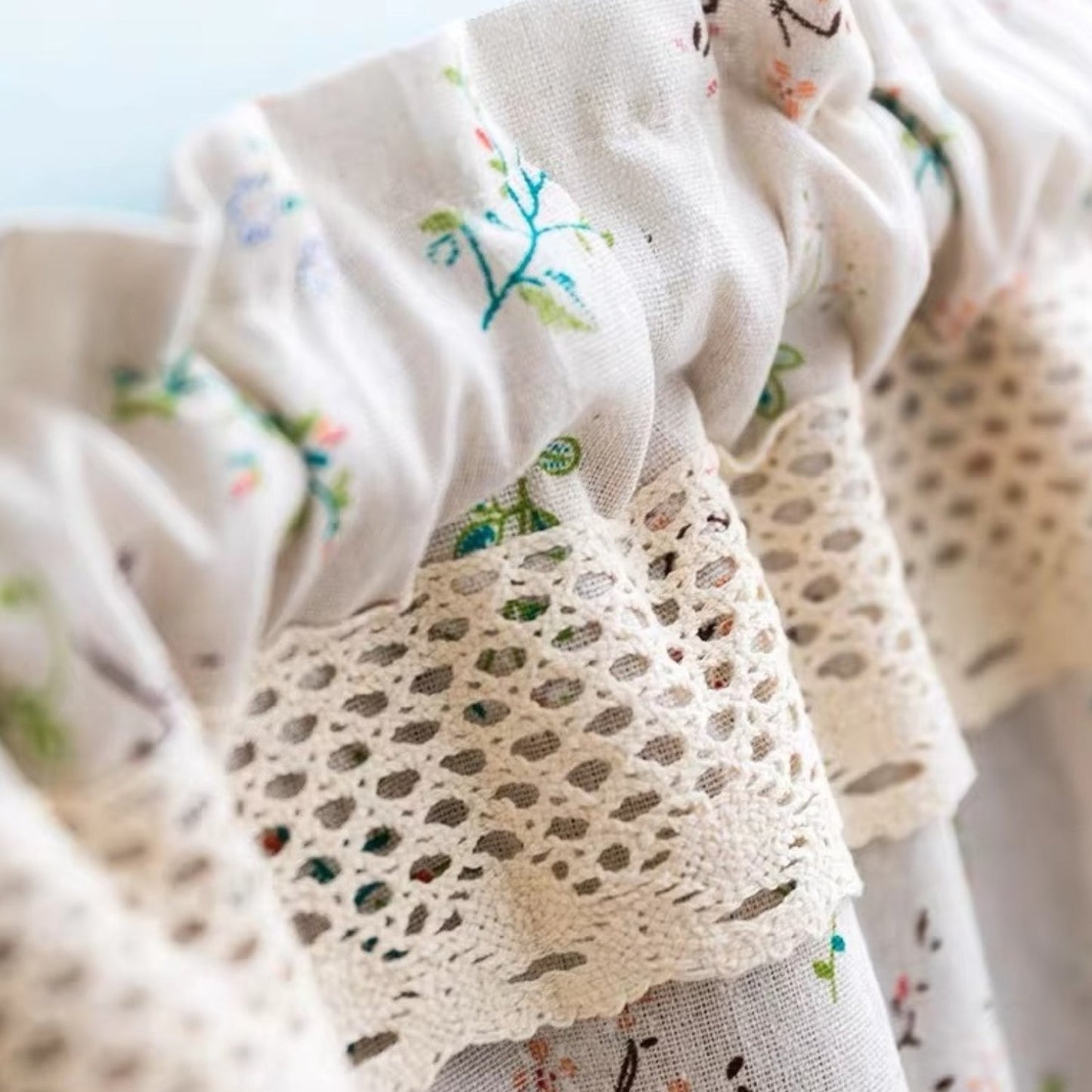 Nordic Bloom Kitchen Cabinet Curtain | UV-Resistant, Rod Pocket