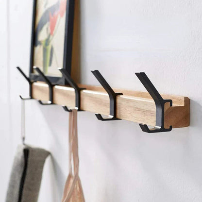 Nordic Wall-Mounted Coat Rack with Adjustable Hooks – Black and Natural Wood Finish 0