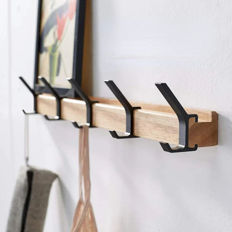 Nordic Wall Coat Rack | Adjustable Hooks, Natural Wood