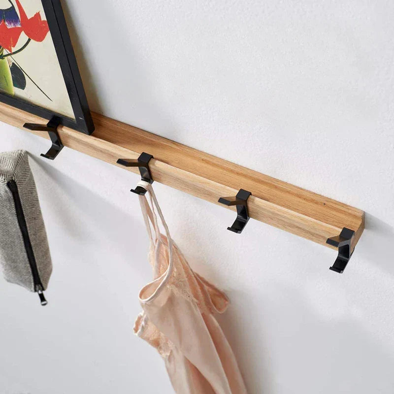 Nordic Wall-Mounted Coat Rack with Adjustable Hooks – Black and Natural Wood Finish 1
