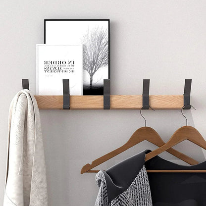 Nordic Wall-Mounted Coat Rack with Adjustable Hooks – Black and Natural Wood Finish 2