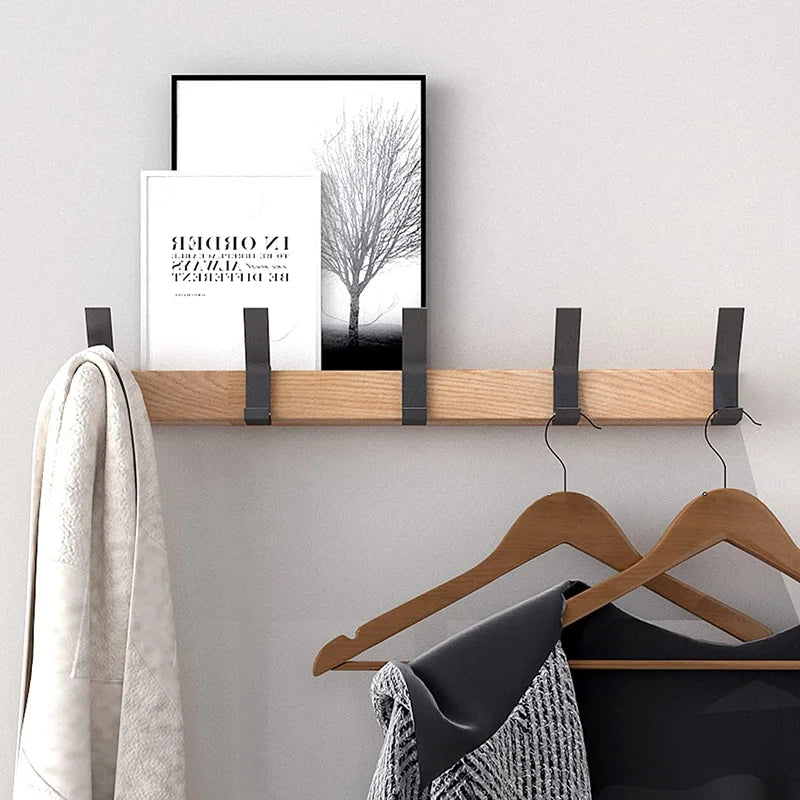 Nordic Wall-Mounted Coat Rack with Adjustable Hooks – Black and Natural Wood Finish 2