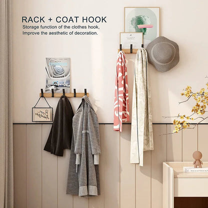 Nordic Wall-Mounted Coat Rack with Adjustable Hooks – Black and Natural Wood Finish 3