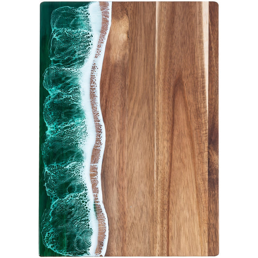 Ocean-Inspired Acacia Wood Cutting Board with Resin Inlay – Multi-Purpose Chopping and Serving Tray for Kitchen and Outdoor Use 0