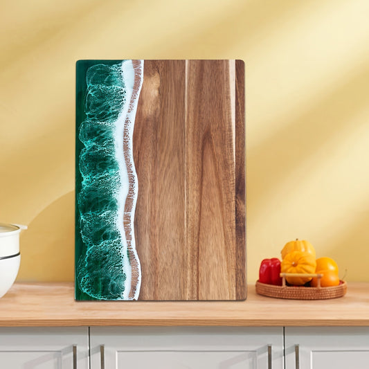 Ocean-Inspired Acacia Wood Cutting Board with Resin Inlay – Multi-Purpose Chopping and Serving Tray for Kitchen and Outdoor Use 1