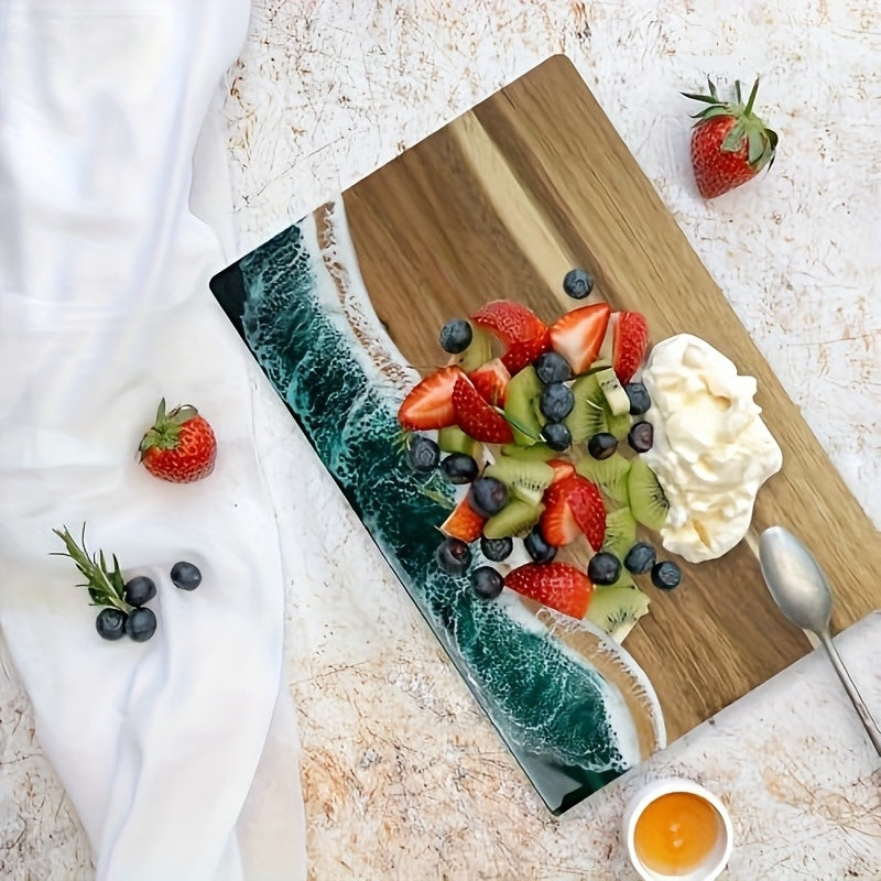Ocean-Inspired Acacia Wood Cutting Board with Resin Inlay – Multi-Purpose Chopping and Serving Tray for Kitchen and Outdoor Use 2