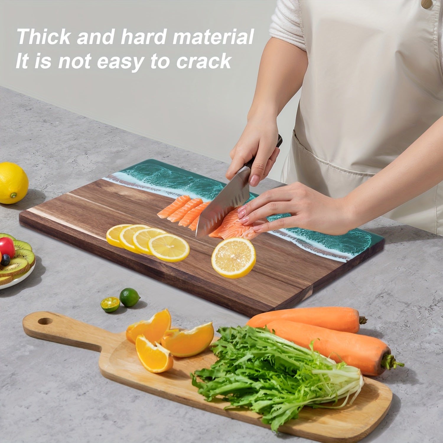 Ocean-Inspired Acacia Wood Cutting Board with Resin Inlay – Multi-Purpose Chopping and Serving Tray for Kitchen and Outdoor Use 3