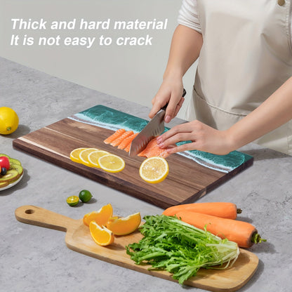 Ocean-Inspired Acacia Wood Cutting Board with Resin Inlay – Multi-Purpose Chopping and Serving Tray for Kitchen and Outdoor Use 3