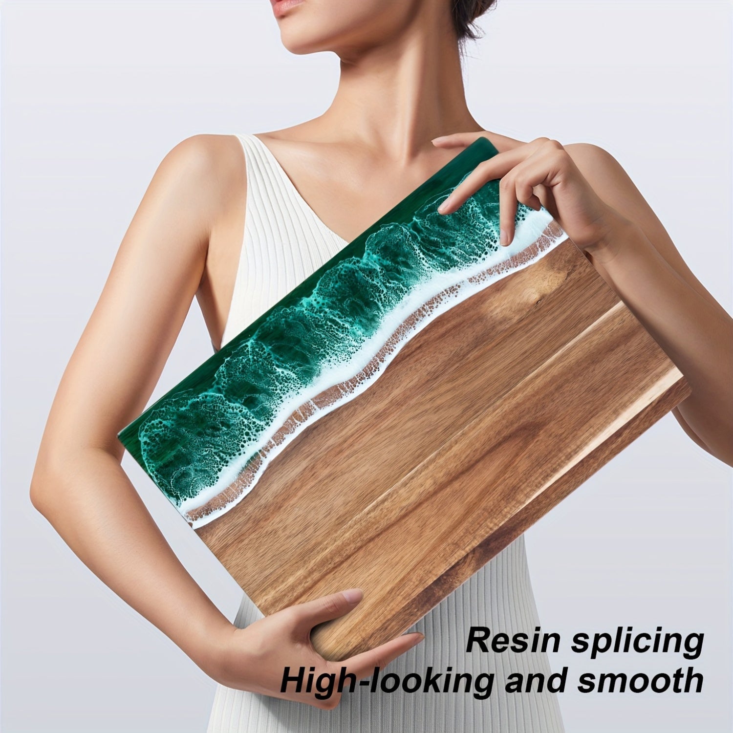 Ocean-Inspired Acacia Wood Cutting Board with Resin Inlay – Multi-Purpose Chopping and Serving Tray for Kitchen and Outdoor Use 4
