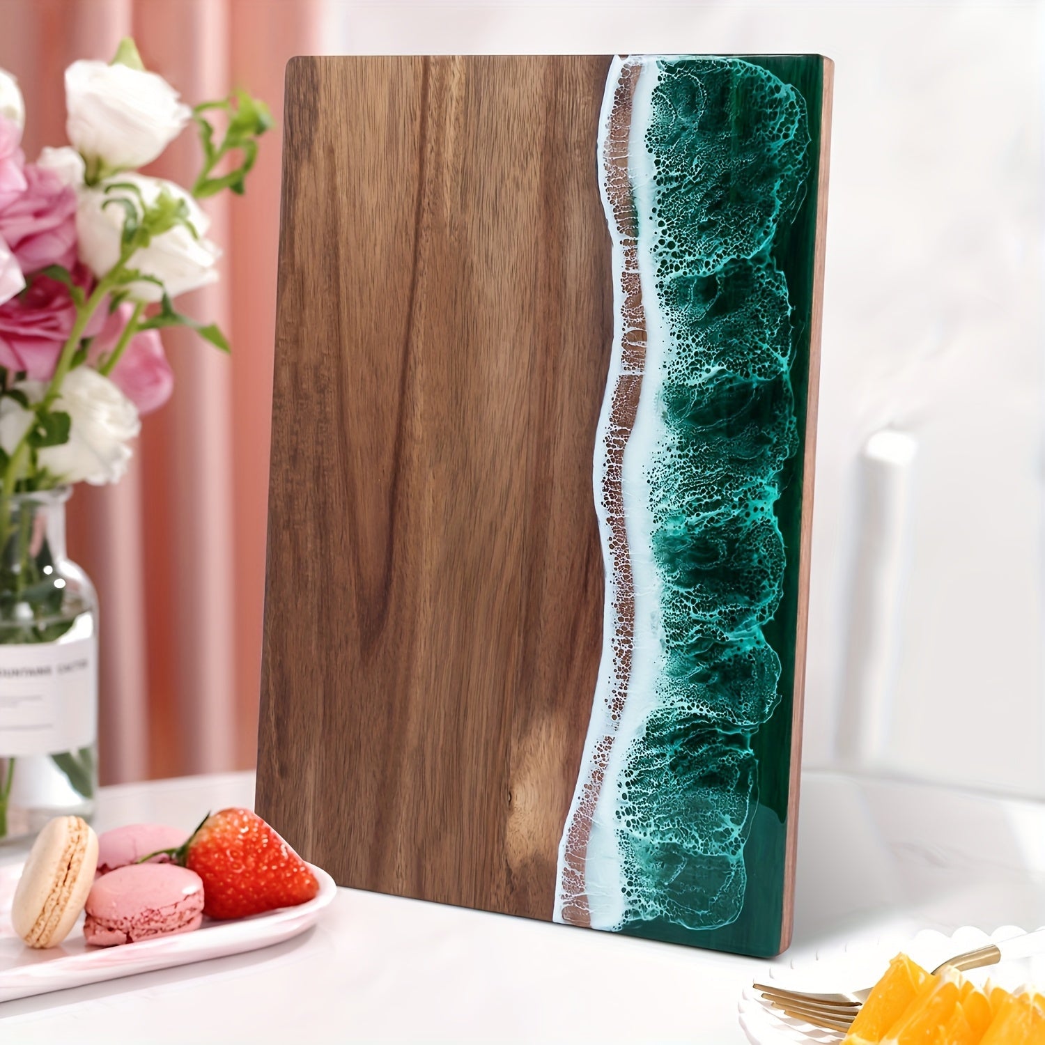 Ocean-Inspired Acacia Wood Cutting Board with Resin Inlay – Multi-Purpose Chopping and Serving Tray for Kitchen and Outdoor Use 7