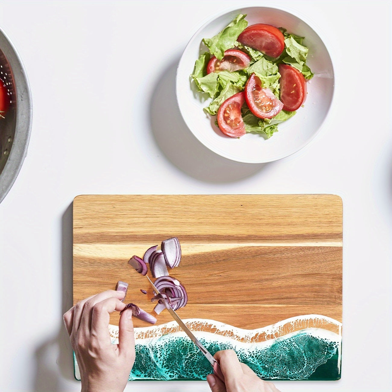Ocean-Inspired Acacia Wood Cutting Board with Resin Inlay – Multi-Purpose Chopping and Serving Tray for Kitchen and Outdoor Use 8
